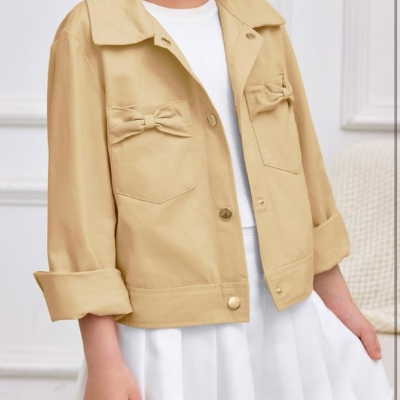 Girls Button Down Crop Jackets Kids Lapel Outerwear Clothes with Chest Pockets - Picture 4 of 7